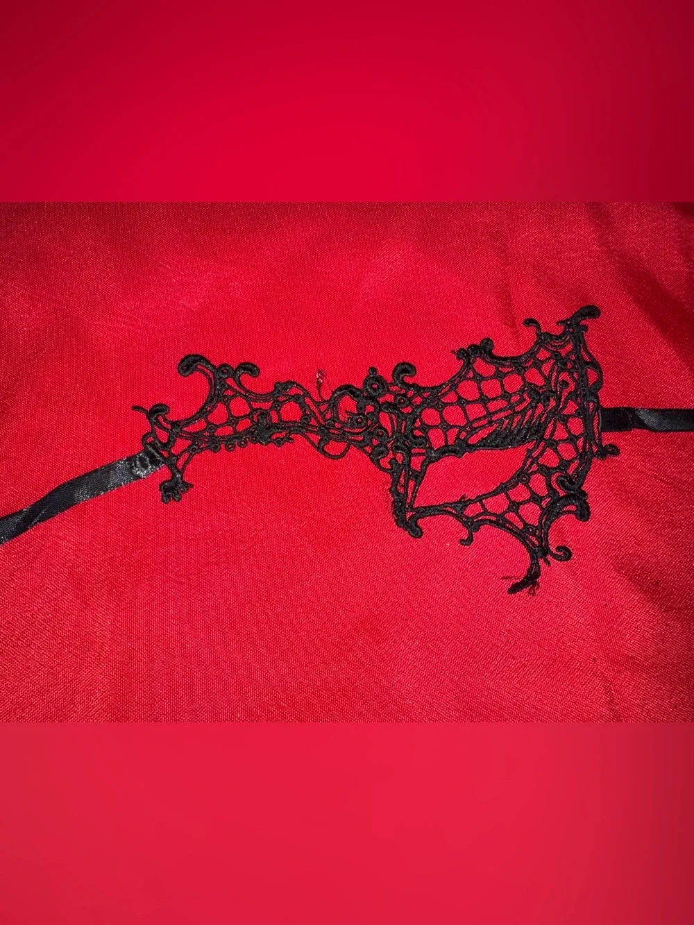 Lace Venetian Eye Mask - Black on Red